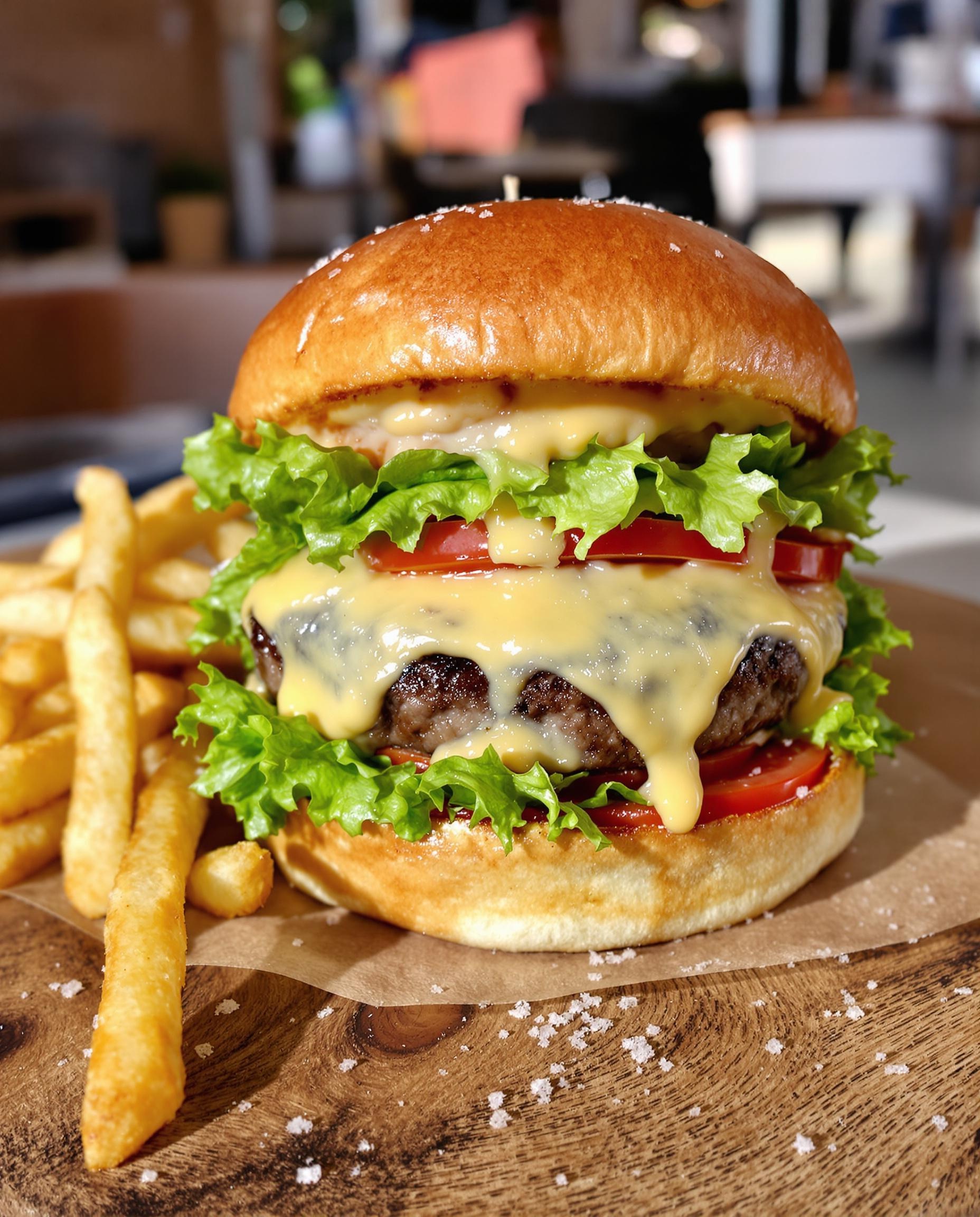 Burger Jurassien Dole close up Comté dégoulinant frites maison