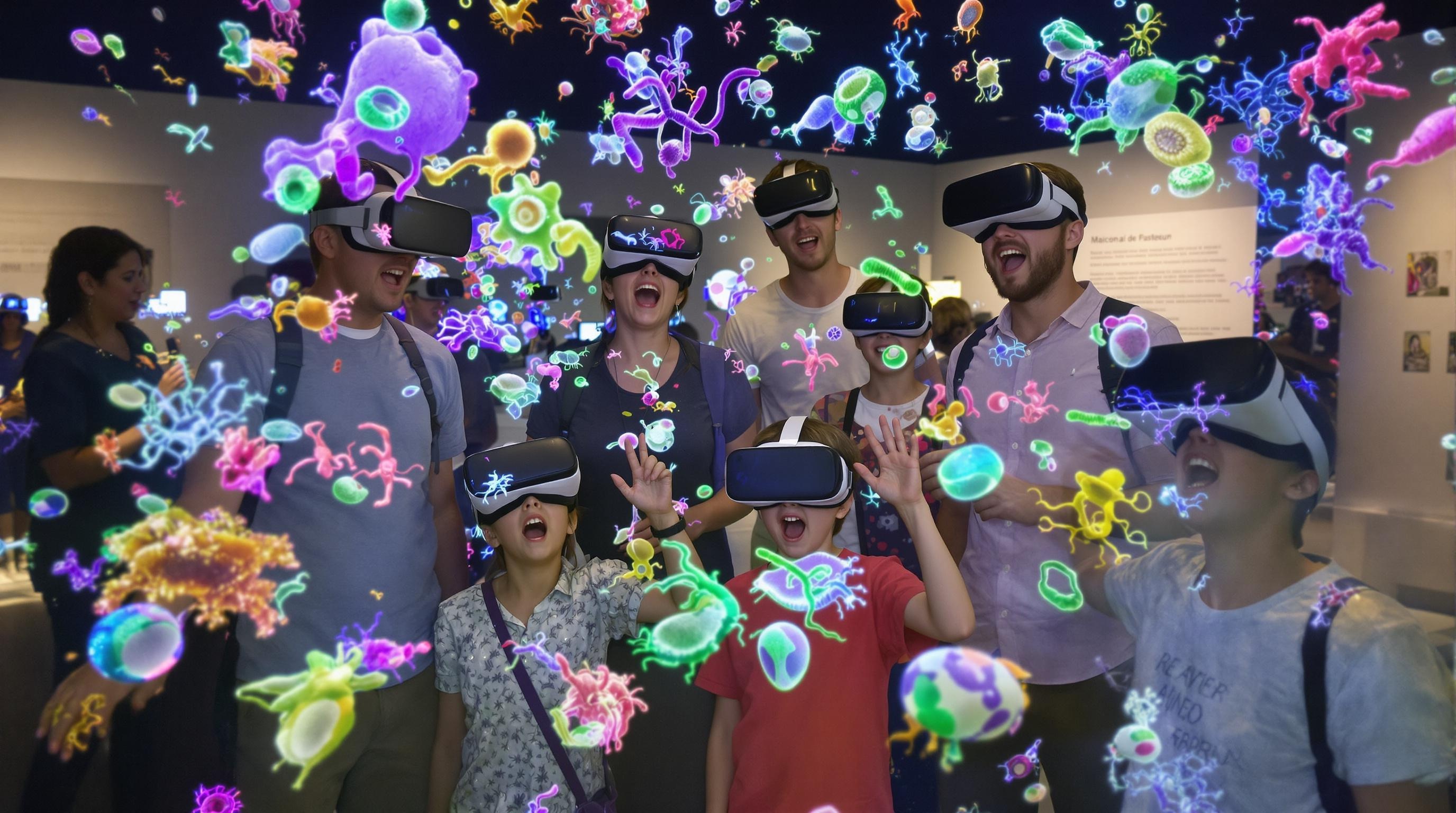 Famille testant la VR microbes à la Maison natale de Pasteur à Dole