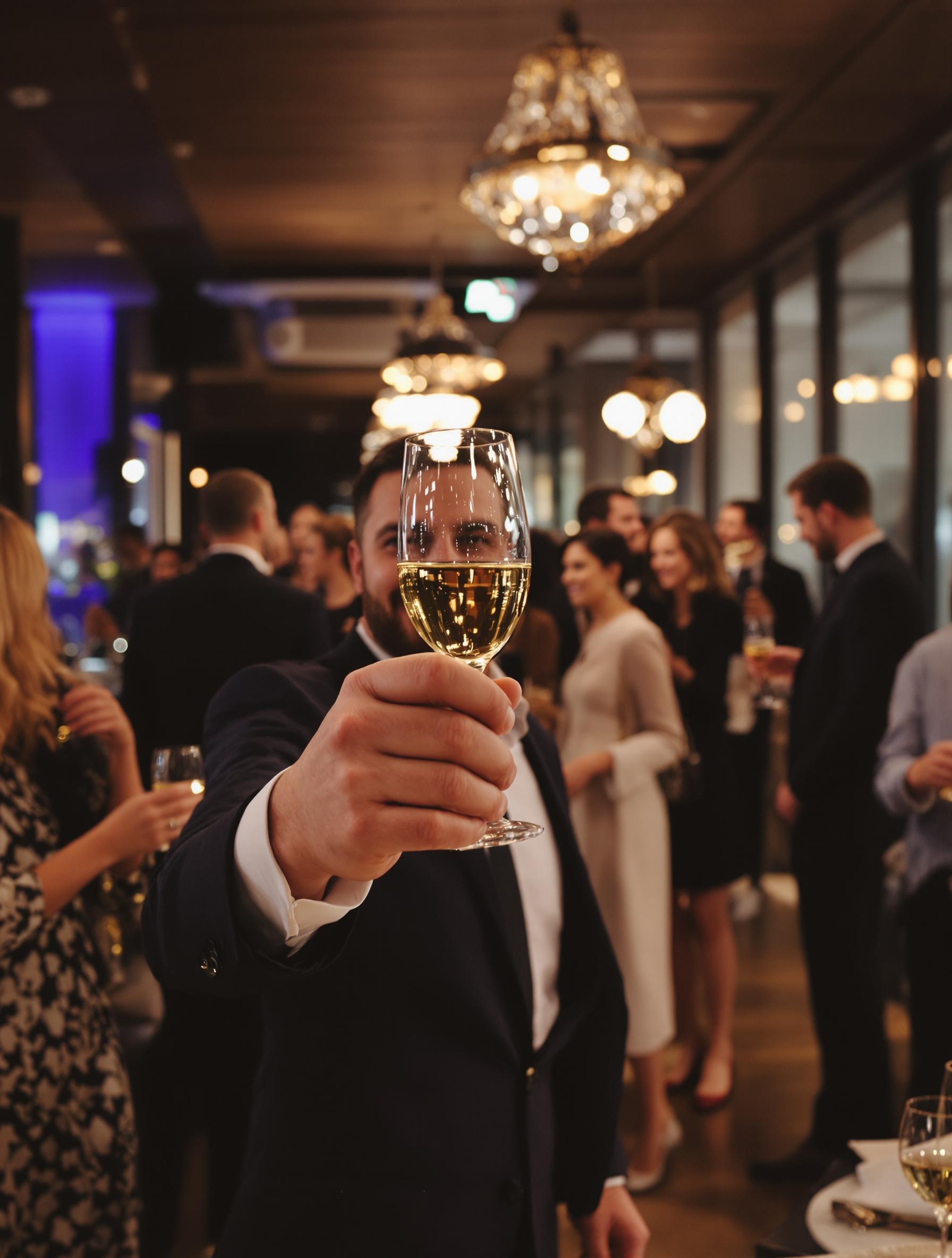 Invité d’honneur levant son verre lors d’une soirée à Berlin.