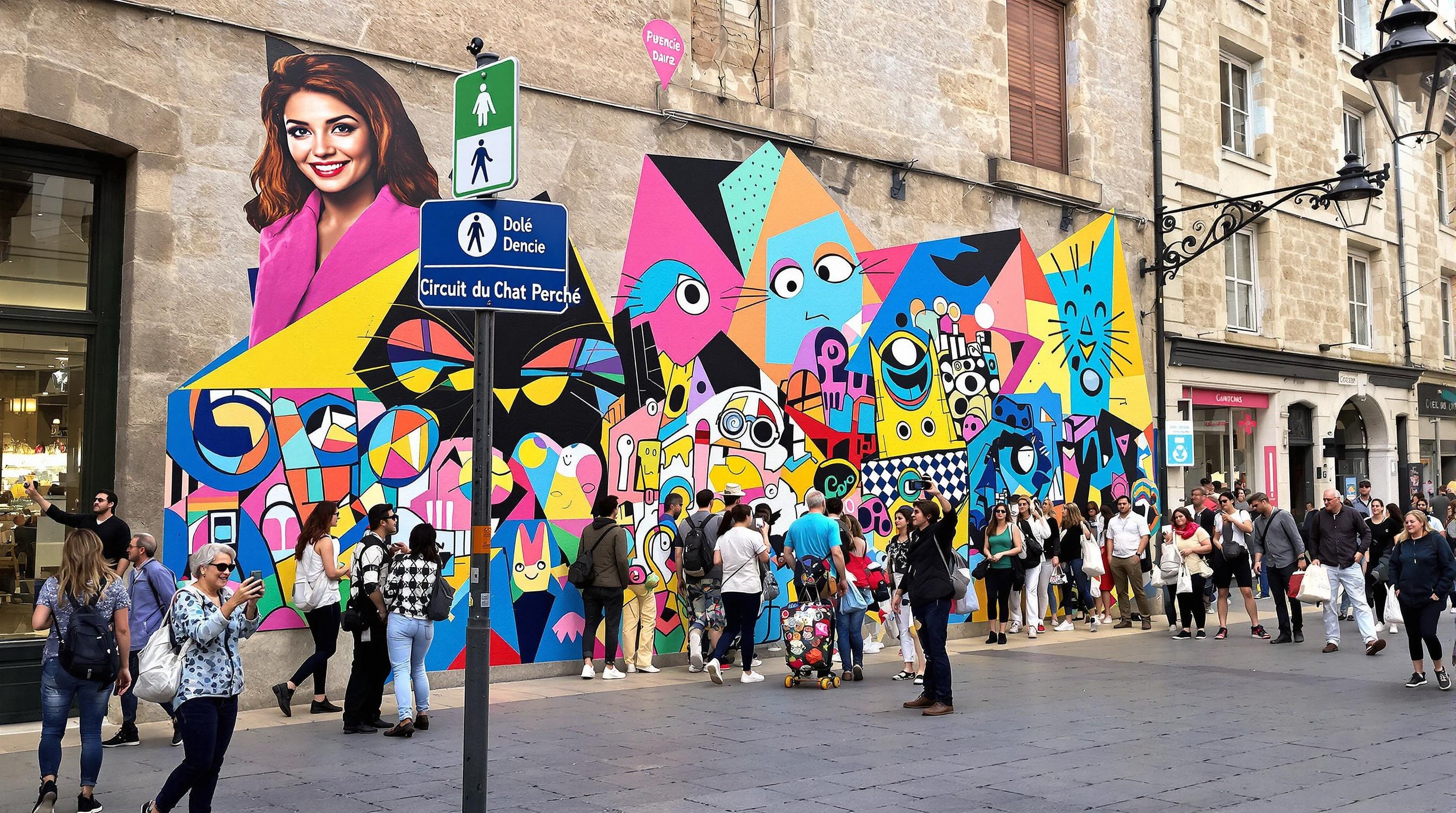 Plan piéton street-art du circuit Chat Perché dans le vieux Dole