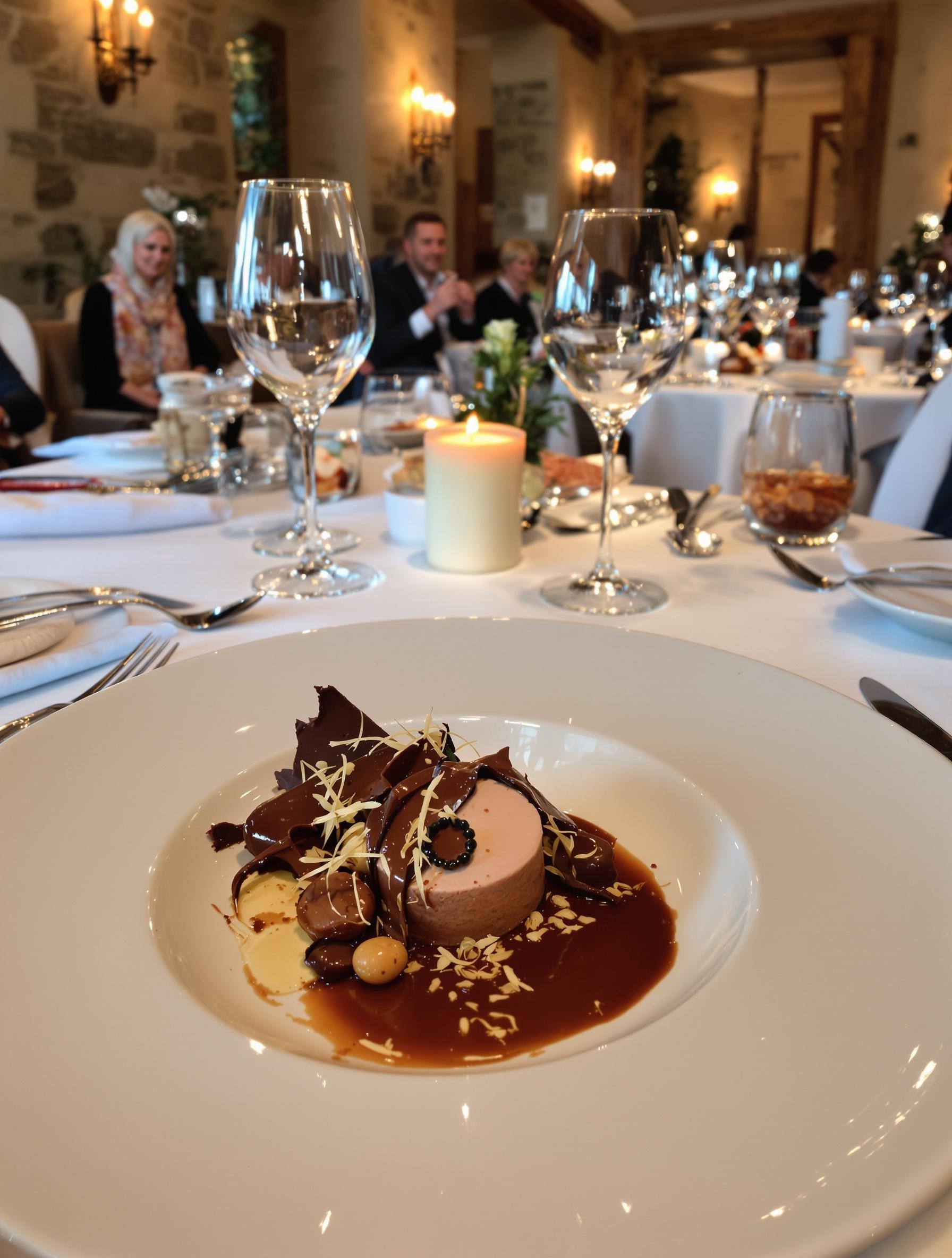 Salle élégante et dessert chocolat-tonka à la Table & Bagatelle Dole