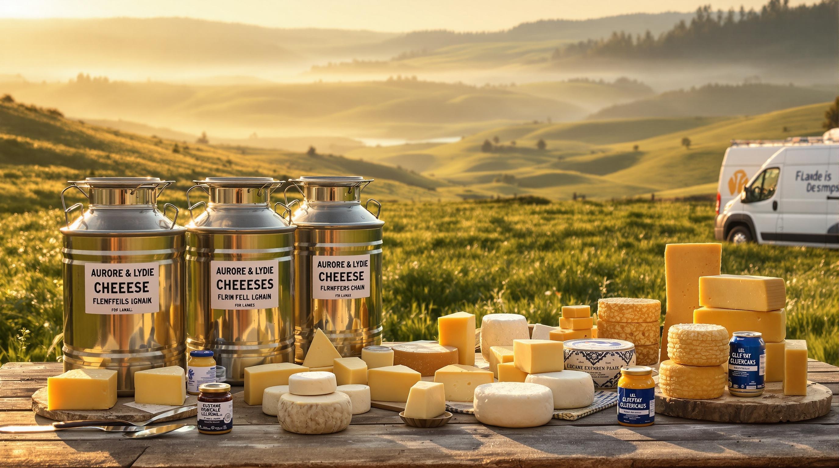 Table de fromager avec lait frais en circuit court, Aurore et Lydie dans le Jura, camionnette inox visible