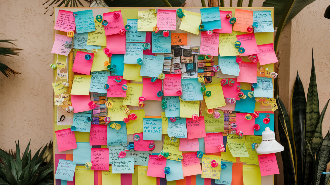 Tableau mural post-it checklist événement invité d’honneur effervescence.